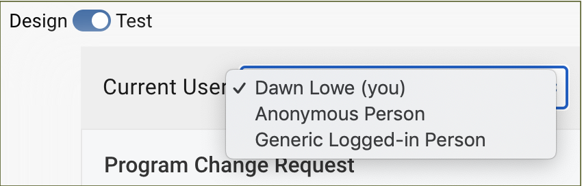 Selection of user in workflow simulator