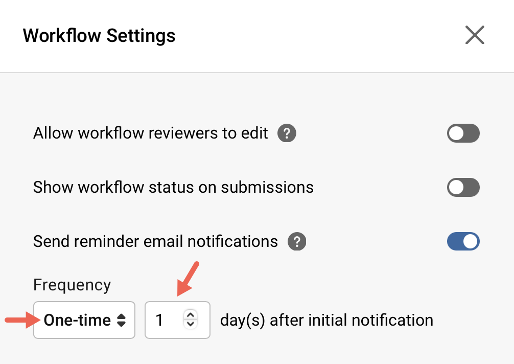 Workflow Notification reminder settings