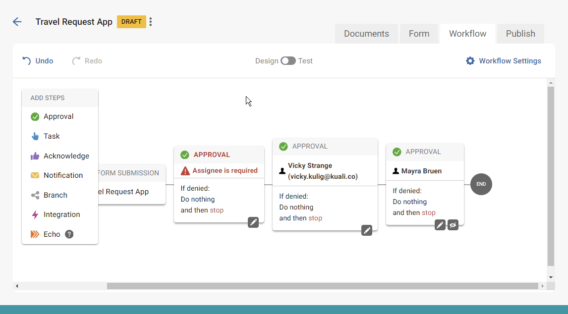 Gif demonstrating how to edit an existing step in the workflow