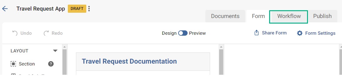 Location of workflow tab