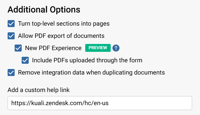 Platform - Form Settings - Additional Options Custom Help Link Example