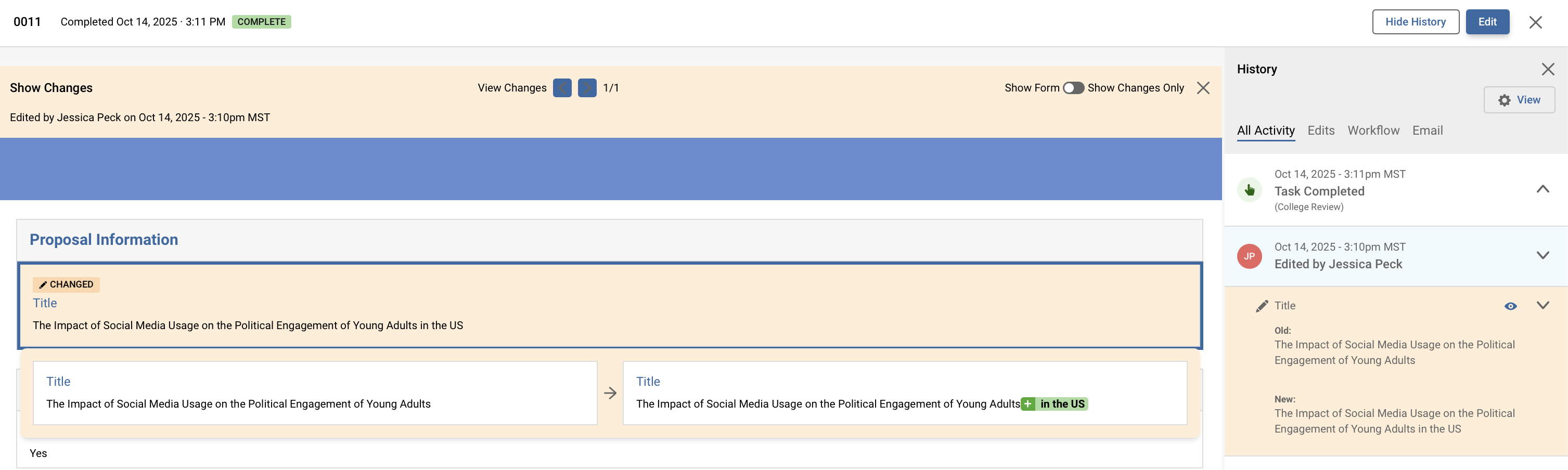 Platform - History - Edit detail