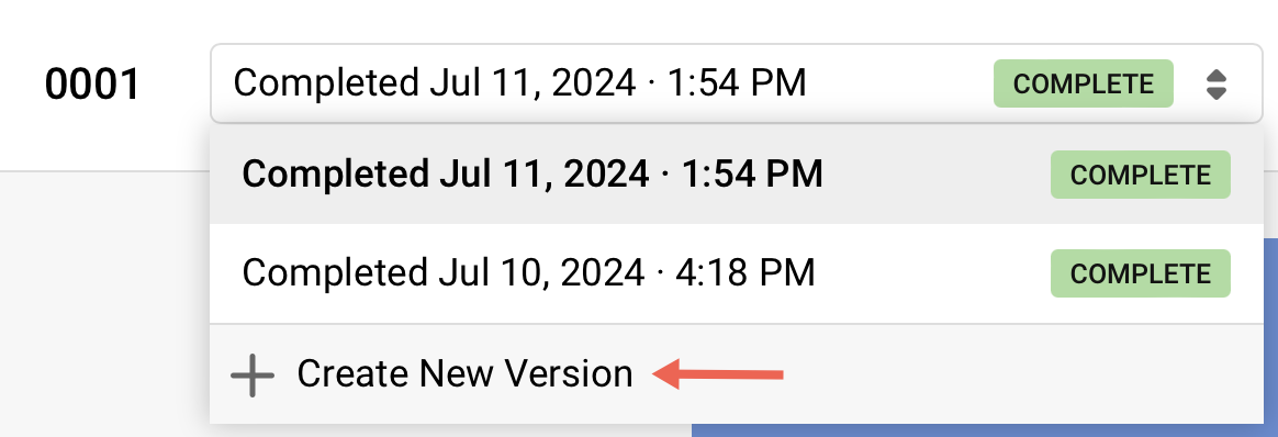 Screenshot showing how to create a new version