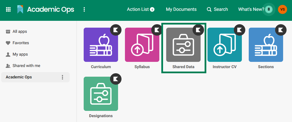 Academic Ops - Select Shared Data from Academic Ops Suite