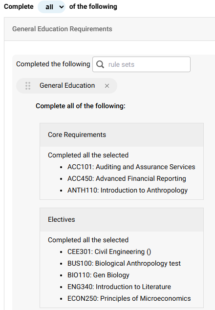 Academic Ops - Rule Set in a program
