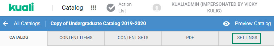 Catalog - Settings Tab