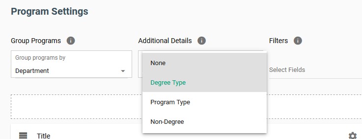 Catalog - Program Additional Filter Details