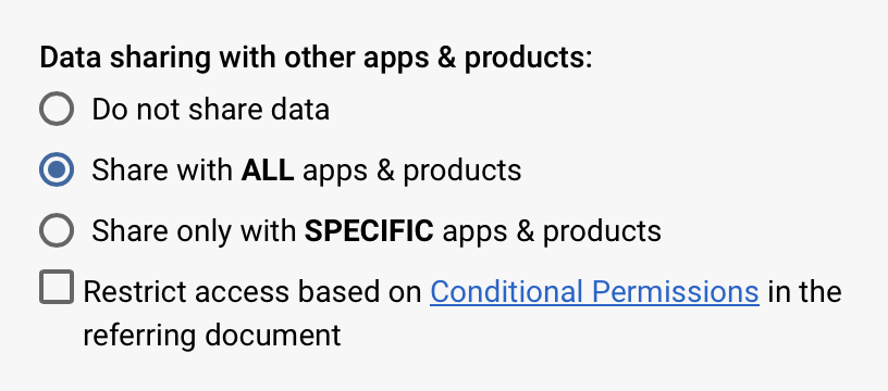 Screenshot of the Data Sharing options 