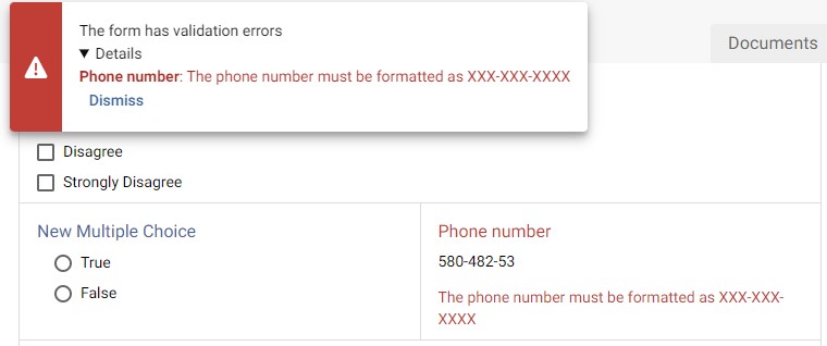 Validation error on a regular expression