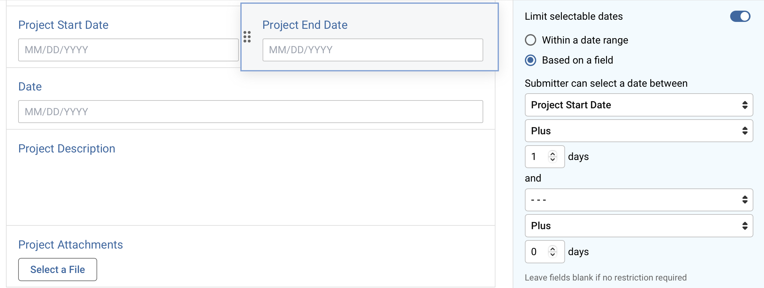 Platform - Date Gadget - Limited Dates Configuration Example End Date
