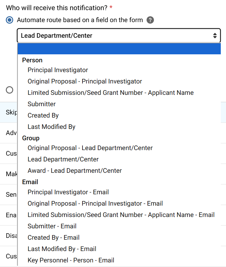 Plaform - Workflow - Notification recipients from form  field options