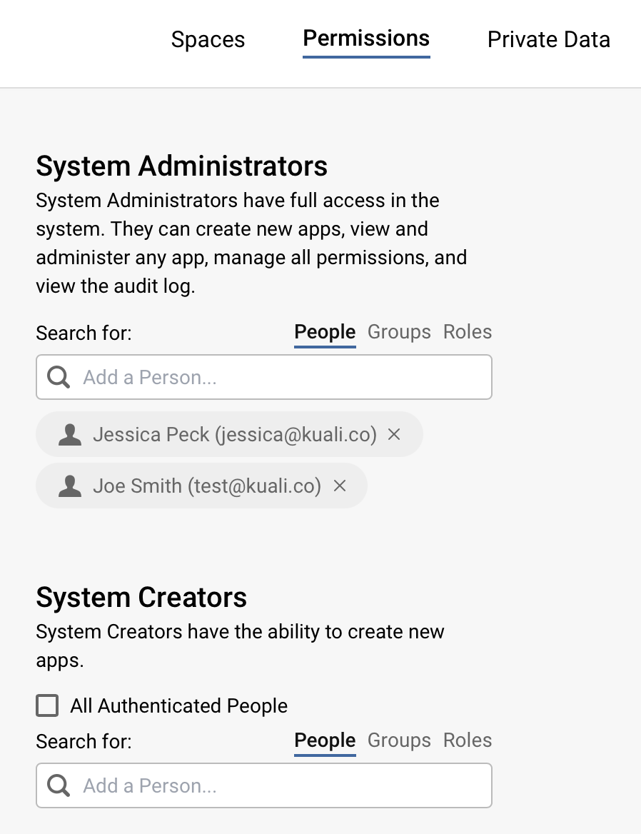 Platform - Spaces & Settings - Permissions