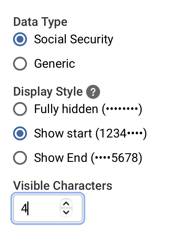 Platform - Private Data - Data Type and Display Style