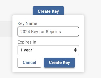 Screenshot showing where to add a key name and expiration