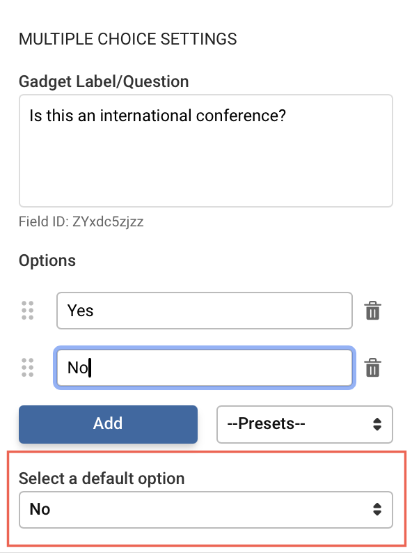 Platform - Default Value Configuration with multiple select gadgets