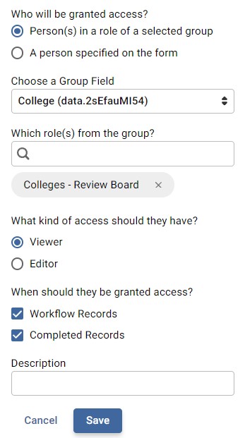 Screenshot of selected conditional permissions