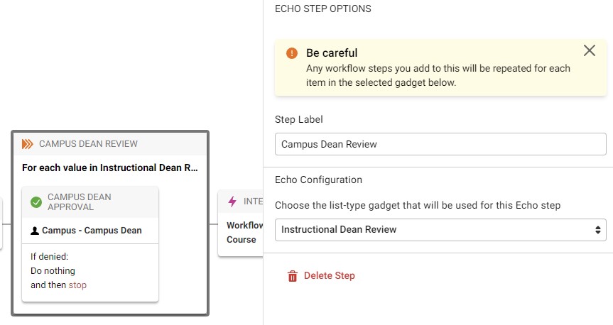 Echo step settings