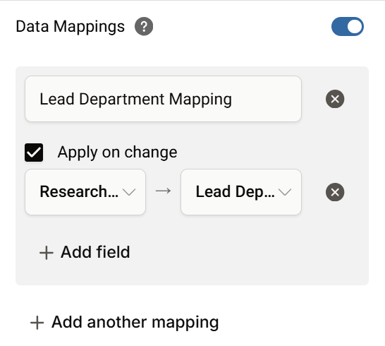 Platform - Data Mapping - Lead Department Example