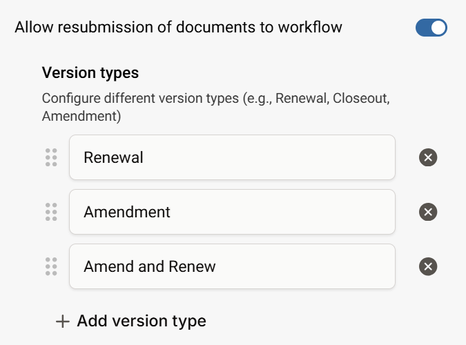Platform - Workflow Settings - Version Types
